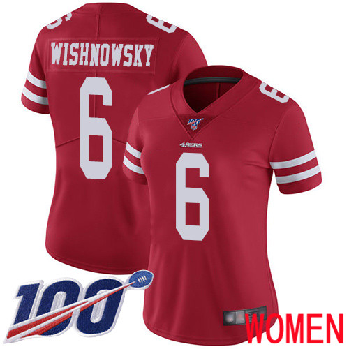 San Francisco 49ers Limited Red Women Mitch Wishnowsky Home NFL Jersey 6 100th Vapor Untouchable